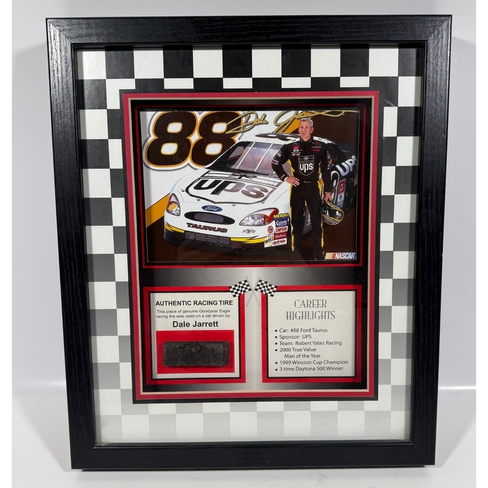 American Stamp Collectibles Dale Jarrett NASCAR Framed Tire Segment COA Black